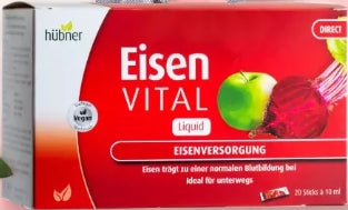Hubner Beetroot Iron Supplement Portable Pack 20 Packs Hübner Eisen Vital F Direkt, glutenfree, vegan (20 Sticks)
