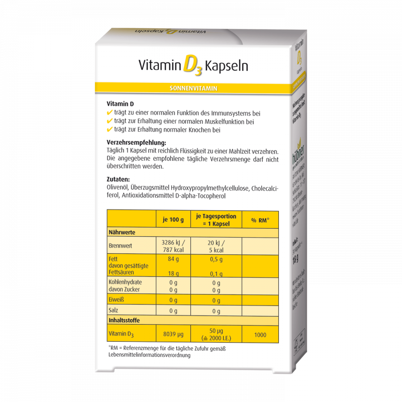 Hübner 好博納 維生素D3膠囊 Vitamin D3 Kapseln  30入