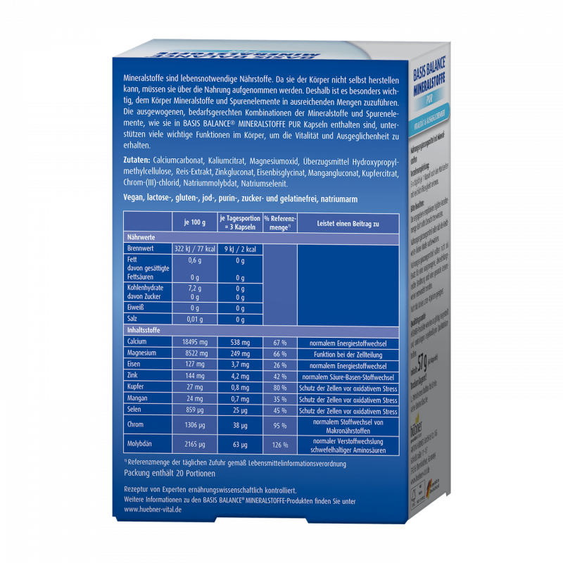 Hübner 好博納 礦物質膠囊 Basis Balance® Mineralstoffe Pur Kapseln 60入