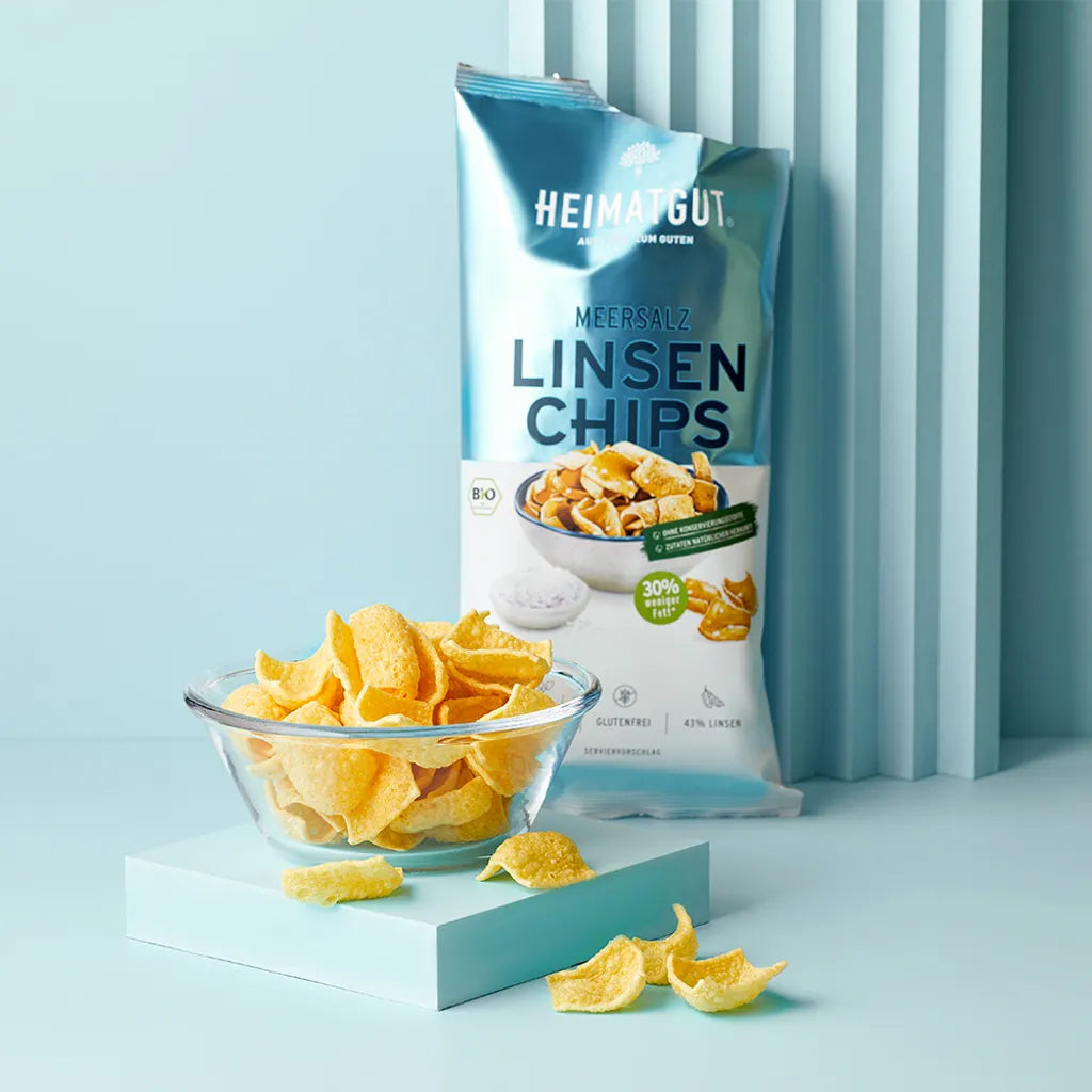 HEIMATGUT –Linsenchips Meersalz, vegan und ohne Zusatzstoffe – 1 x 75g 扁豆片海鹽 純素且不含添加劑