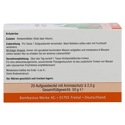 Bombastus Himbeerblätter-Tee Filterbeutel (20 Stk.) Raspberry Leaf Tea 20 Bags - Pregnant Women