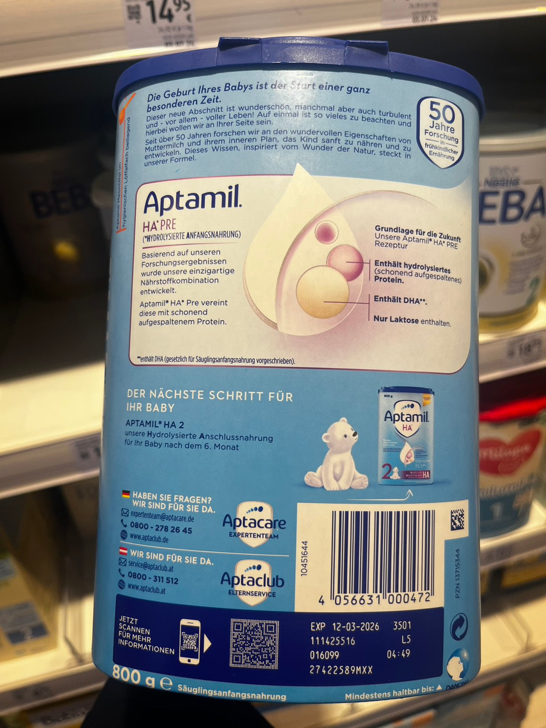 Aptamil 初生嬰兒配方奶粉 Pre HA,800 克