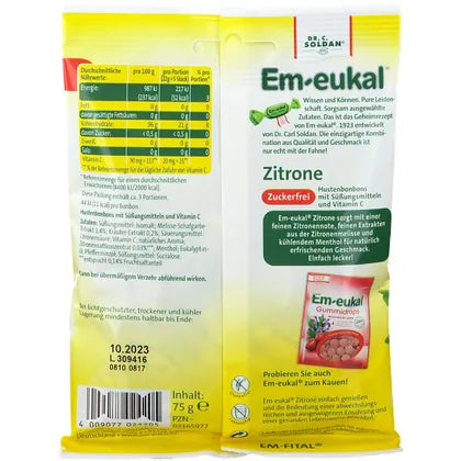 Soldan Em-Eukal Bonbons Zitrone zuckerfrei 檸檬無糖喉糖75 g