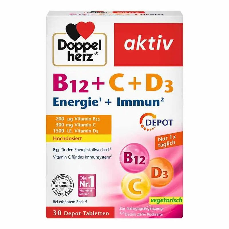 Doppelherz B12 + C + D3 Depot aktiv Tabletten, 30 St