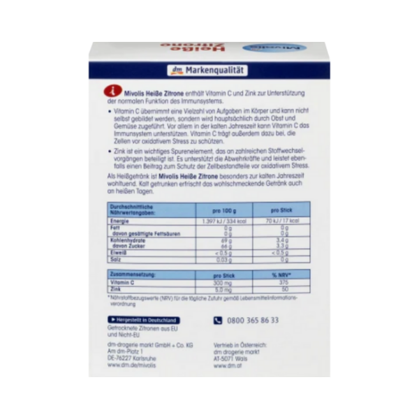 Mivolis Heißgetränk Heiße Zitrone, Portionssticks 20 St., 100 g 熱檸檬飲 20包