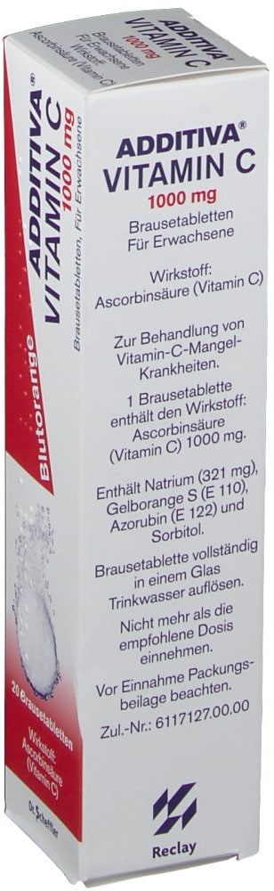 German ADDITIVA Vitamin C Effervescent Tablets 20 Tablets (Peach Flavor)