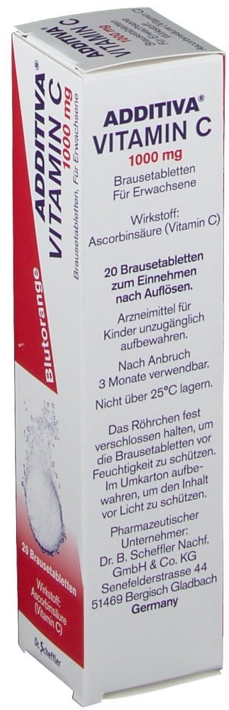 German ADDITIVA Vitamin C Effervescent Tablets 20 Tablets (Peach Flavor)