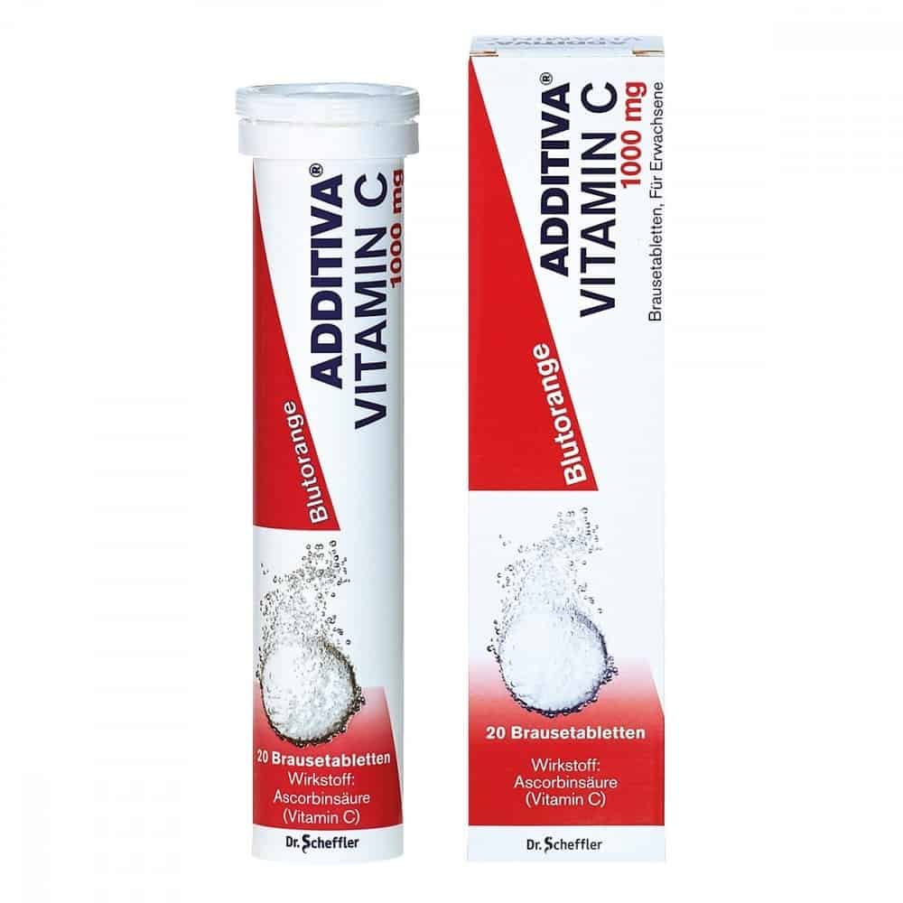German ADDITIVA Vitamin C Effervescent Tablets 20 Tablets (Peach Flavor)