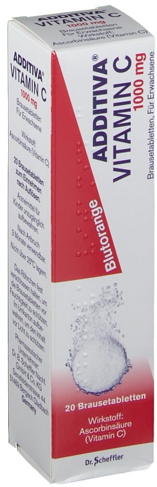 German ADDITIVA Vitamin C Effervescent Tablets 20 Tablets (Peach Flavor)