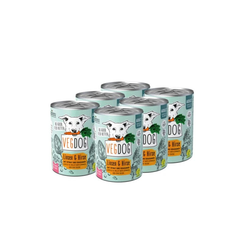 VEGDOG German Vegetarian Adult Dog ADULT Linsen &amp;amp; Hirse 400g *6 cans