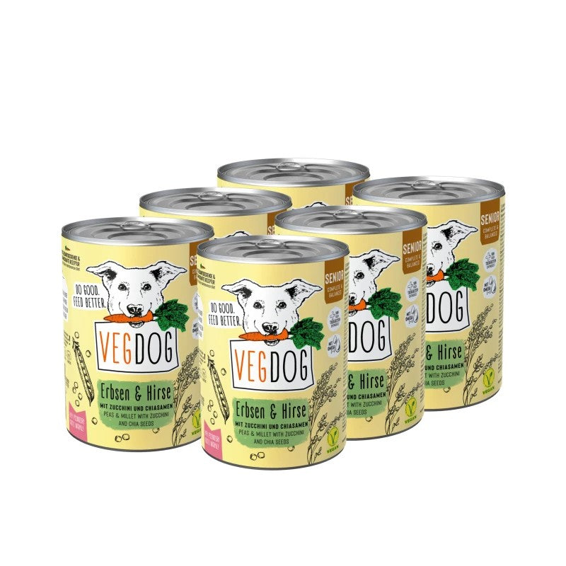 VEGDOG German Vegetarian Food for Mature Dogs Senior Erbsen &amp;amp; Hirse, 400g x 6 cans