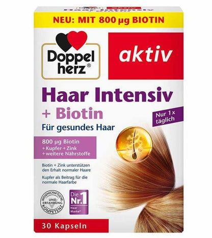 Doppelherz多寶 護髮+生物素膠囊(30入/100入)  Haar Intensiv + Biotin Kapseln 30 St, 17,4 g/ 100 St, 58 g - MunichStars