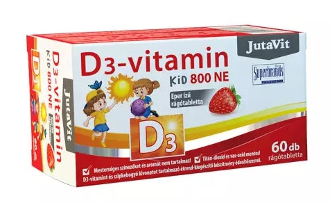 JutaVit Vitamin D3 Kid 800 IU 兒童維生素D3-草莓風味 (60 Kautabletten, Erdbeere)