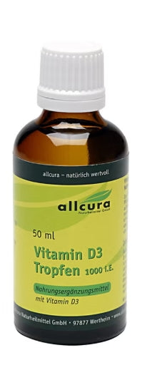 Allcura Vitamin D3 Tropfen 1000 IE Vitamin D3 Drops (50ml)