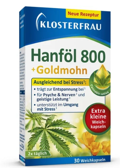 克蘿絲特芙 Klosterfrau Hanföl 800 + Goldmohn 大麻籽油金英花舒壓膠囊 30粒 - MunichStars