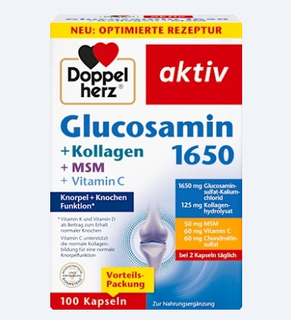 德之寶 Doppelherz Glucosamin 1650 葡萄糖胺+膠原+MSM 關節軟骨複方膠囊 100 粒