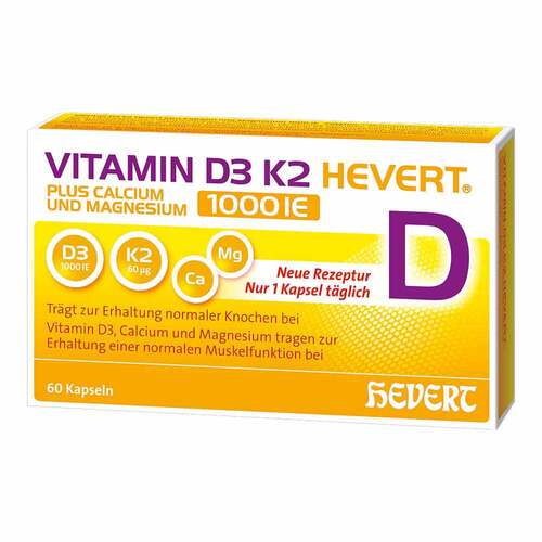 Hevert 菲德 Vitamin D3 K2維生素D3+K2  Plus Calcium und Magnesium 1000 I.E. Kapseln 膠囊 (60 Stk.)