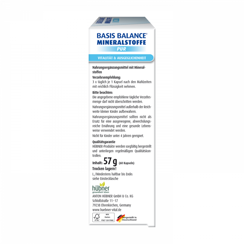 Hübner 好博納 礦物質膠囊 Basis Balance® Mineralstoffe Pur Kapseln 60入