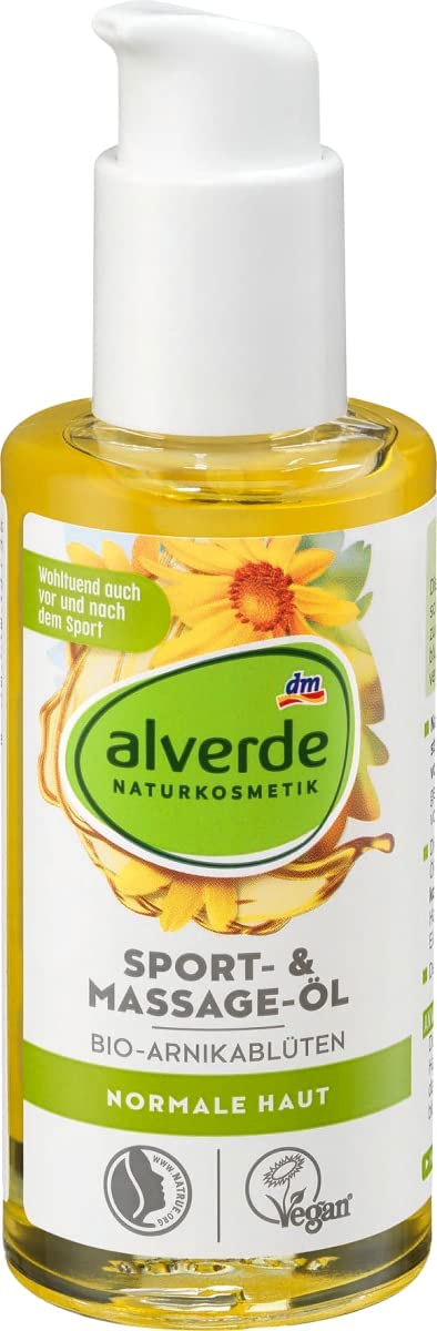 Alverde 天然山金車花運動按摩油 100ml瓶裝 NATURKOSMETIK  Sport- &amp; Massage-Öl Bio-Arnikablüten, 100 ml - MunichStars