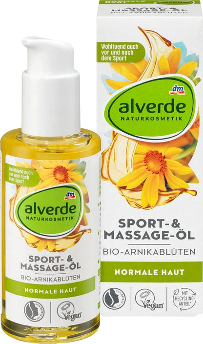Alverde Natural Arnica Sports Massage Oil 100ml Bottle NATURKOSMETIK Sport- &amp;amp; Massage-Öl Bio-Arnikablüten, 100 ml 