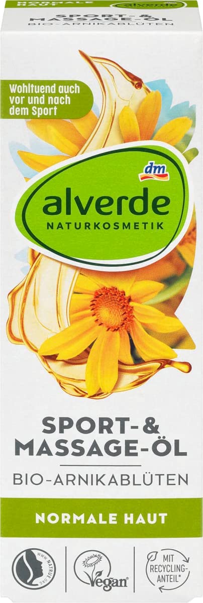 Alverde 天然山金車花運動按摩油 100ml瓶裝 NATURKOSMETIK  Sport- &amp; Massage-Öl Bio-Arnikablüten, 100 ml - MunichStars