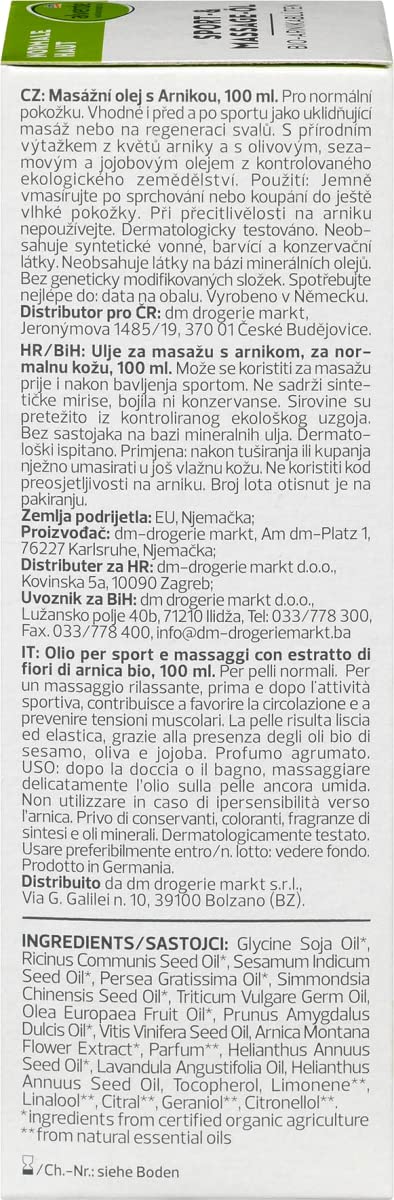 Alverde Natural Arnica Sports Massage Oil 100ml Bottle NATURKOSMETIK Sport- &amp;amp; Massage-Öl Bio-Arnikablüten, 100 ml 