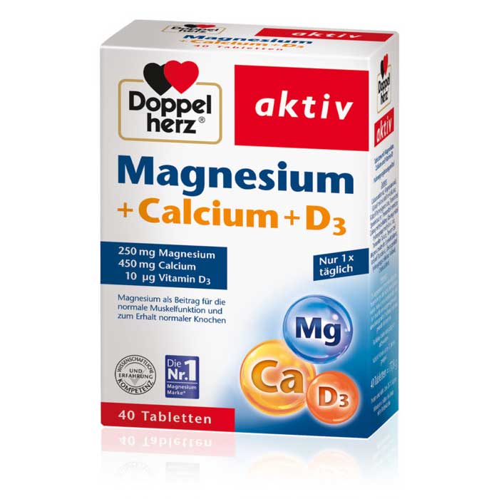 Doppelherz 多寶雙心 Magnesium + Calcium + D3 鎂+鈣+維生素D3 40錠 - MunichStars