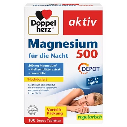 Doppelherz Magnesium 500 for Nighttime Sleep Aid Tablets - 100 Tablets