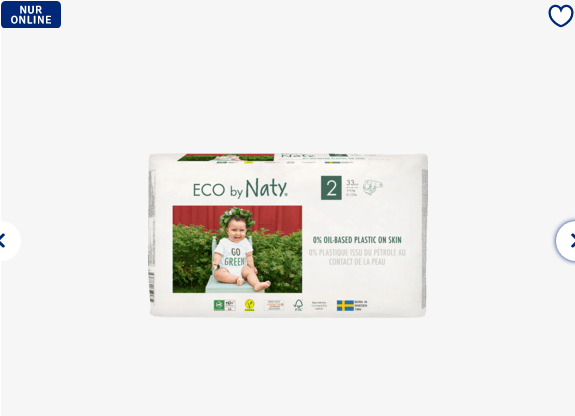 瑞典Naty Windeln Eco by Naty Größe 有機棉尿布 2號, 3-6kg, 33 St