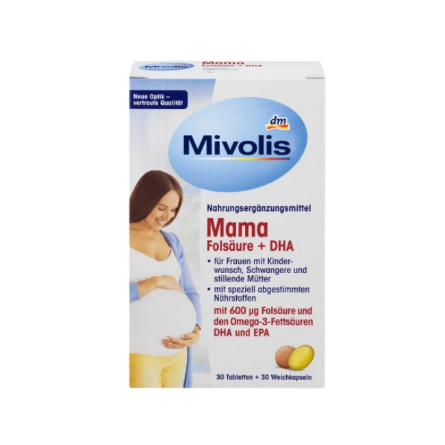 Mivolis 葉酸+DHA 片劑30粒+軟膠囊 30粒 Mama folic acid +DHA-適合備孕中的女性、孕婦及哺乳期的母親