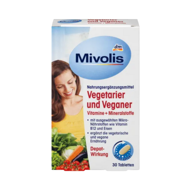 Mivolis Vegetarier und Veganer Vitamine + Mineralstoffe, Tabletten 30 St., 46 g 素食營養片+礦物質 30錠