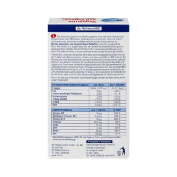 Mivolis Vegetarier und Veganer Vitamine + Mineralstoffe, Tabletten 30 St., 46 g 素食營養片+礦物質 30錠