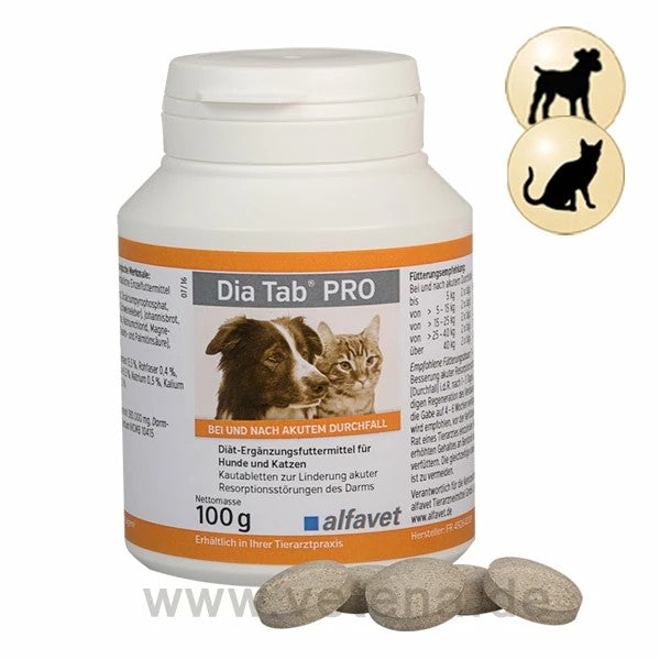 alfavet Dia Tab Pro for Dogs and Cats - Relieves Acute Intestinal Absorption Disorders 100g