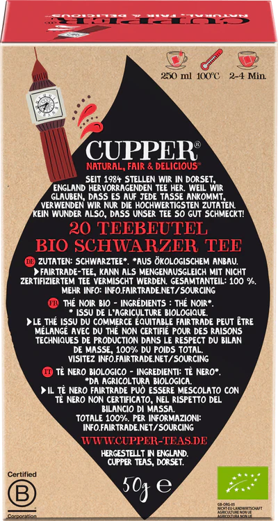 Cupper BIO certified organic tea English Morning Black Tea 20 pcs (20 x 2,5 g)