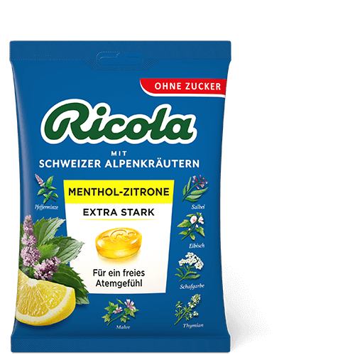 Ricola Extra Strength Mint Lemon Lozenges Sugar Free with Alpenkräutern Extra Stark 75g 