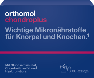 Orthomol Chondroplus relieves rheumatism and protects joints. Orthomol Chondroplus relieves joint pain and swelling. Collagen, glucose and amino acids 30 bags (brew + tablets)