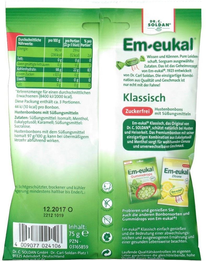 Em-eukal Hustenbonbons klassisch zuckerfrei Classic Eucalyptus Original Flavor Lozenges 75 g