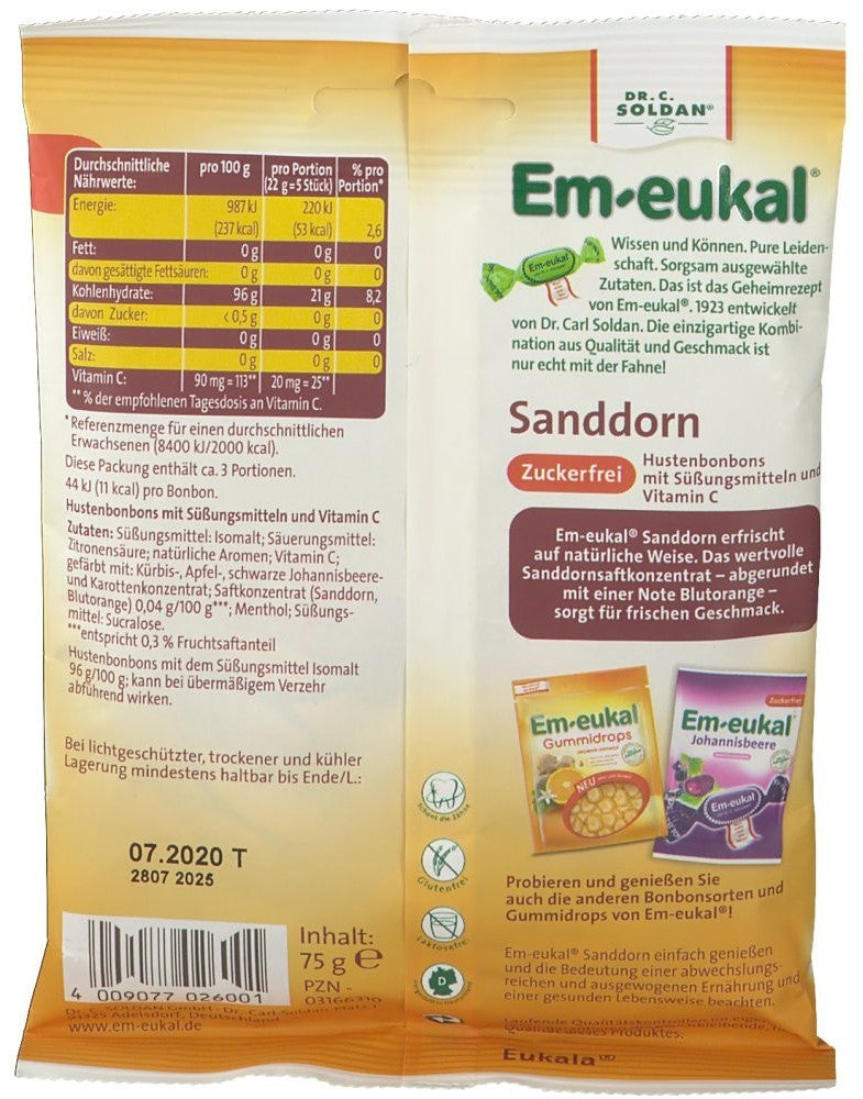 Soldan Em-eukal Sanddorn zuckerfrei Bonbons 沙棘無糖喉糖75 g